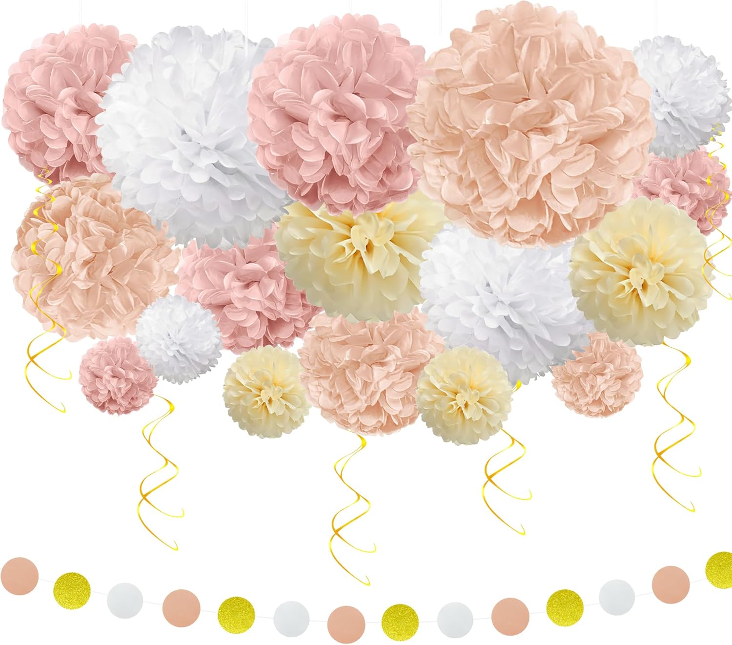 Champagne Tissue Paper Pom Poms 23 PCS Decor Kit