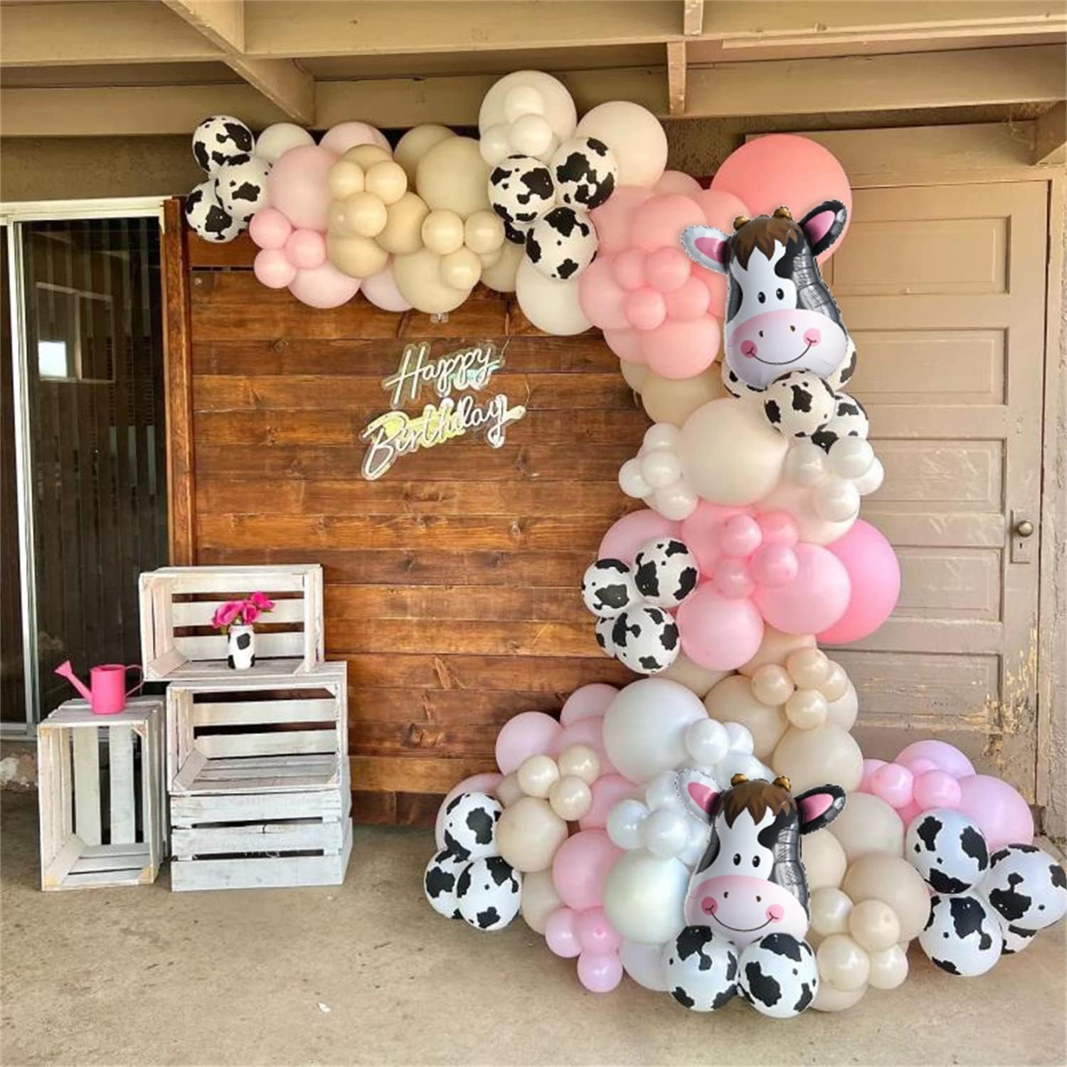 136 Pcs Pink Cow Party Decorations Balloon Kit