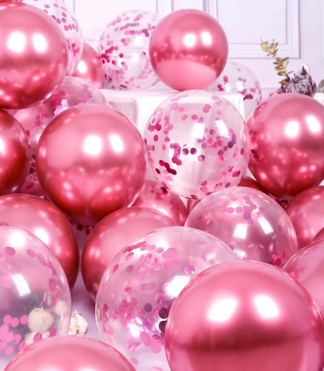 60 Pcs Hot Pink and Light Pink Balloons Set for Parties