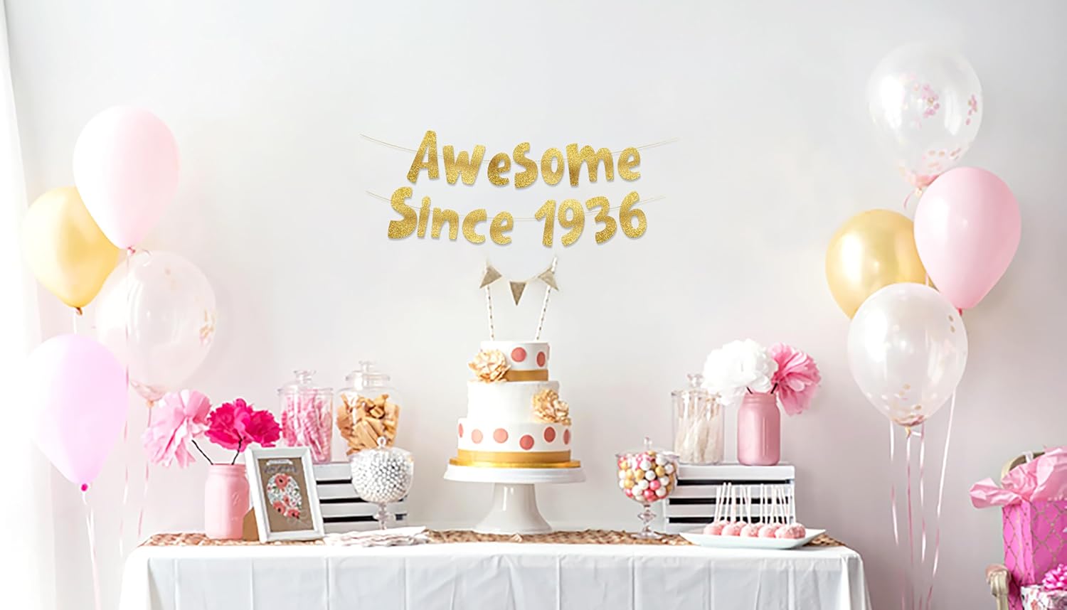 Awesome Since 1936 Gold Glitter Banner 89th Birthday Decor