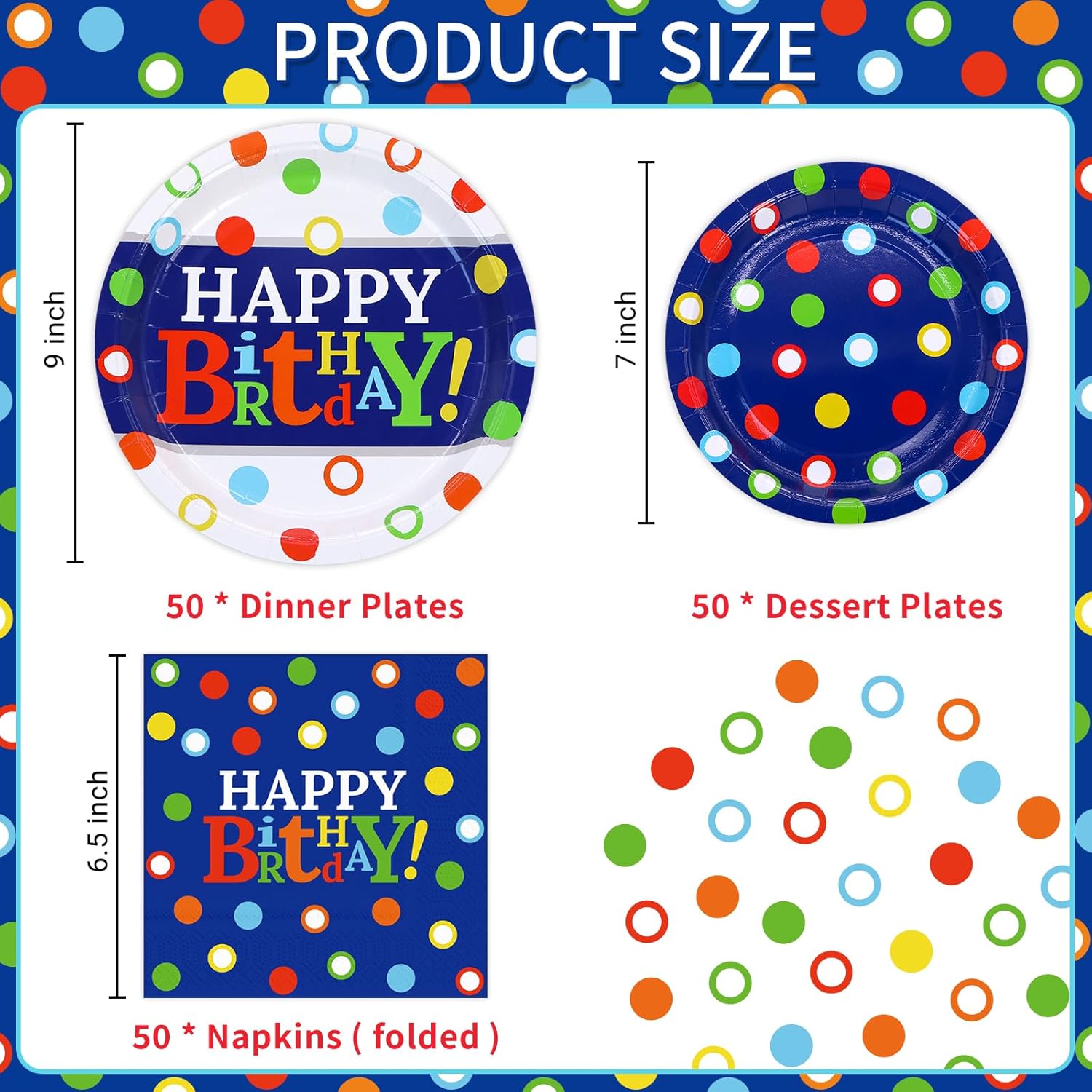 DYLIVeS 50 Guest Birthday Plates Napkins Set