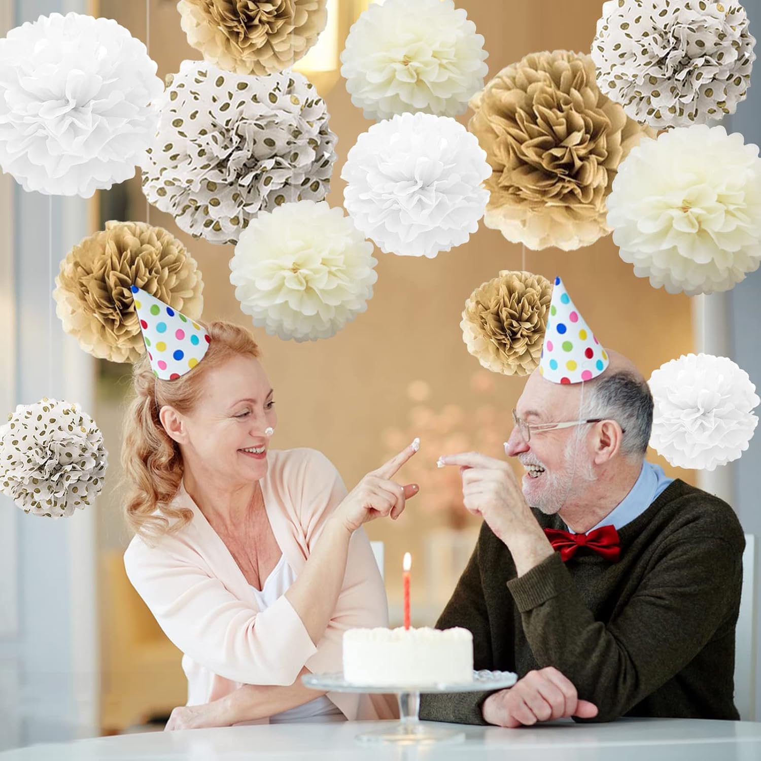 Tissue Paper Pompoms 22 Pcs Khaki Beige White Party Decor