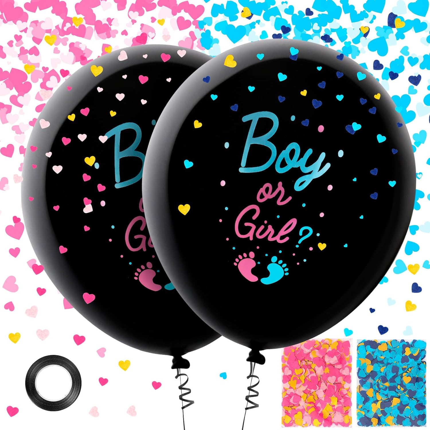 2 Pcs Black Gender Reveal Balloons with Confetti