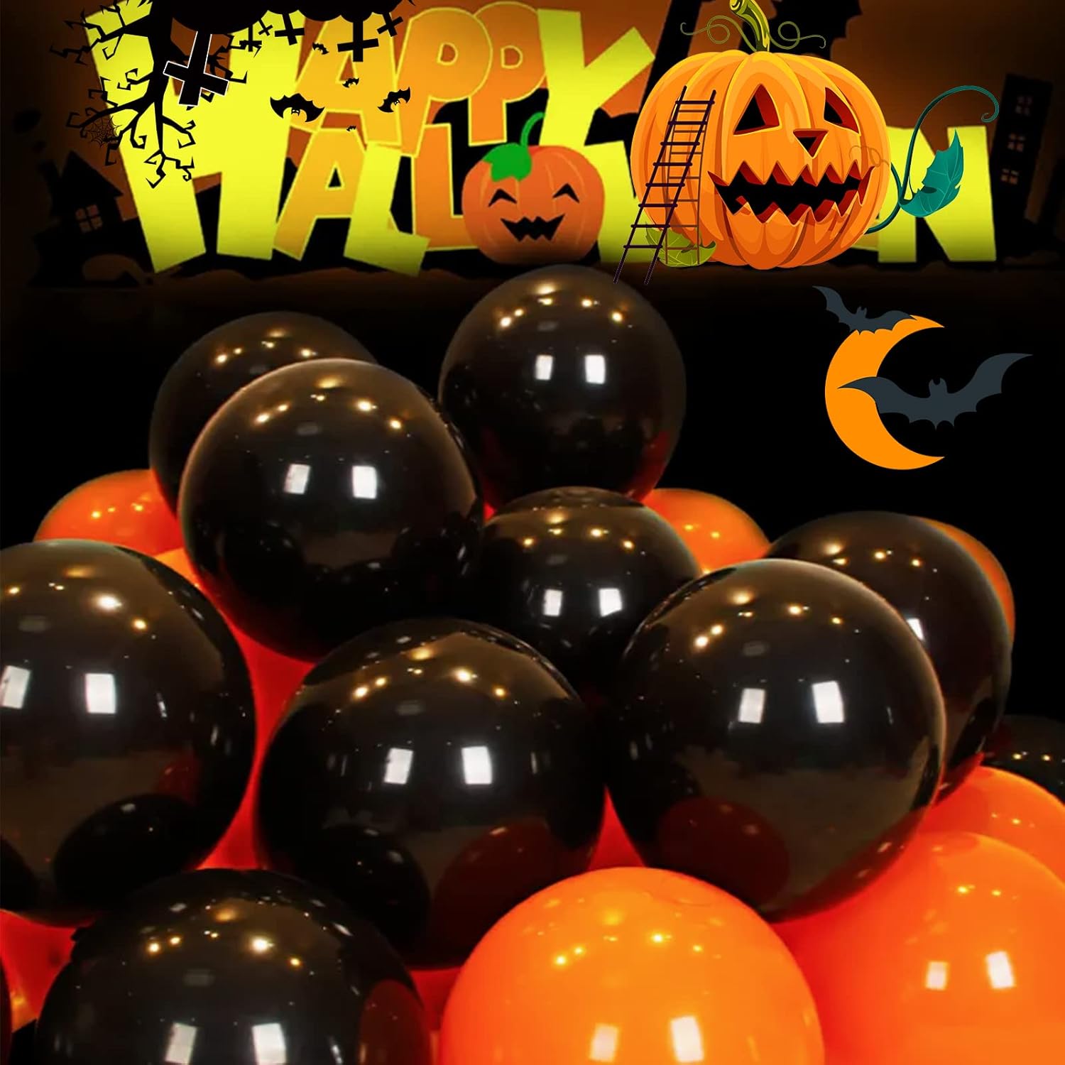 100 Pcs Black and Orange 12 Inch Halloween Balloons