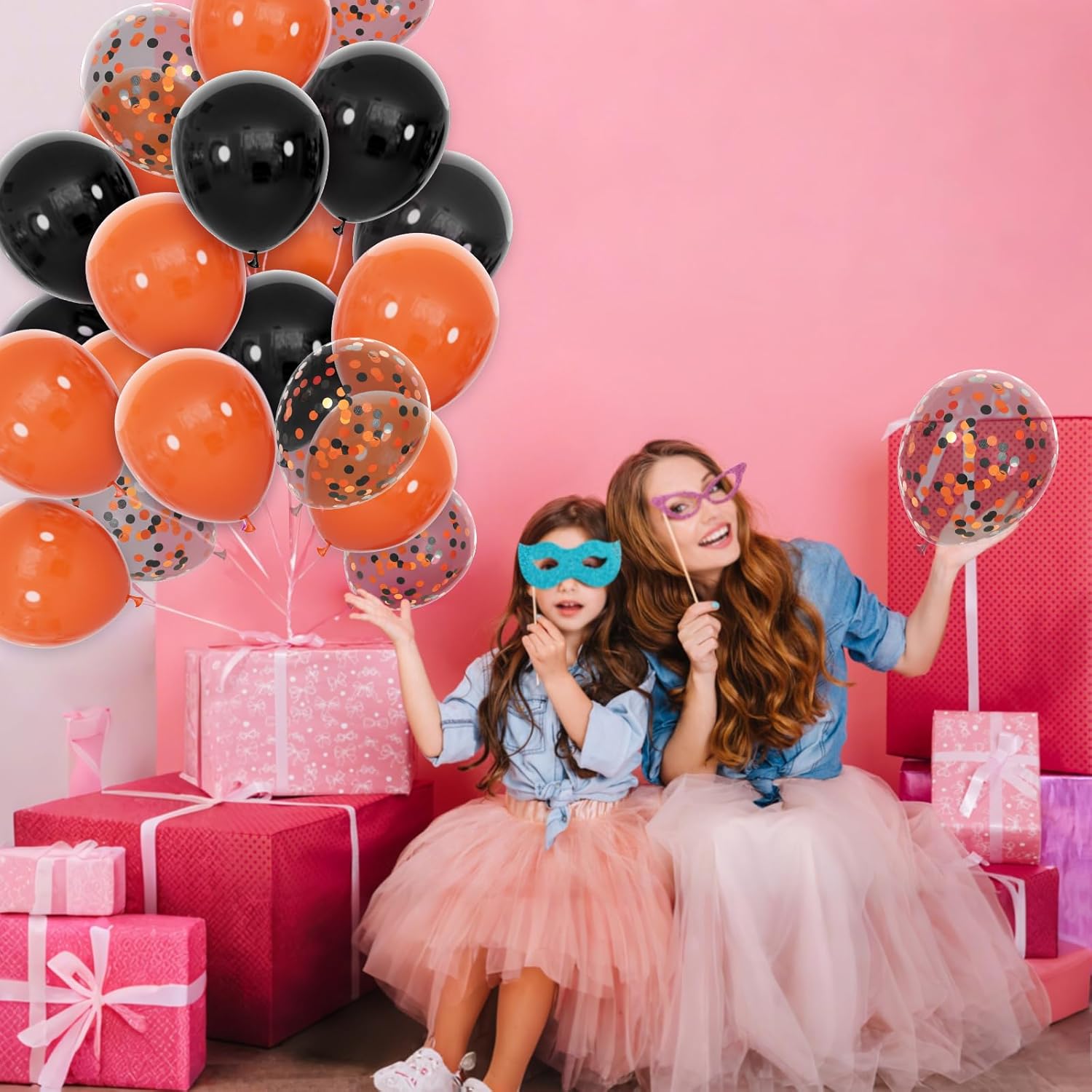 68Pcs Black and Orange Balloons Set for Halloween and Graduation