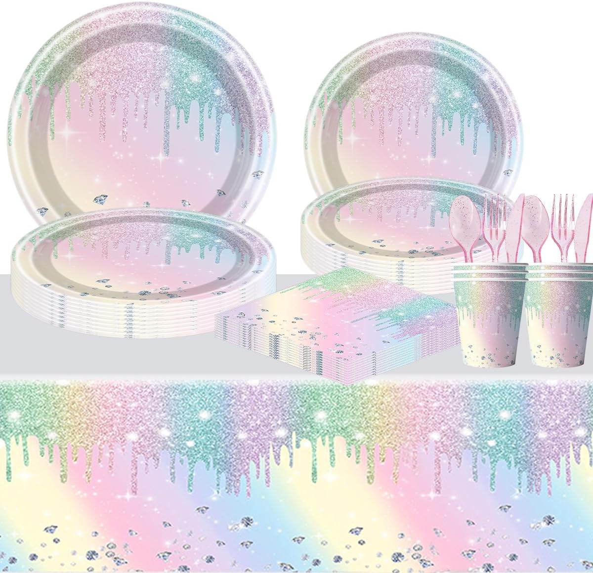 81Pcs Iridescent Diamond Party Tableware Set