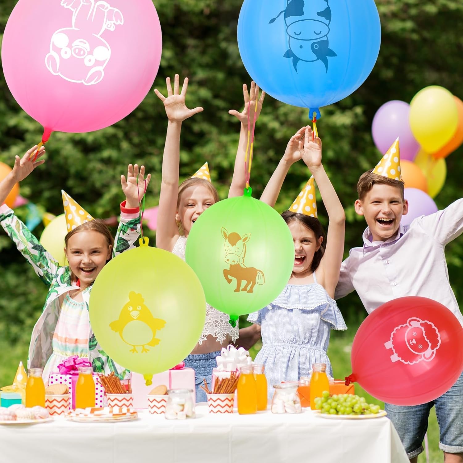 36 Pcs Farm Animals Punch Balloons with Handle