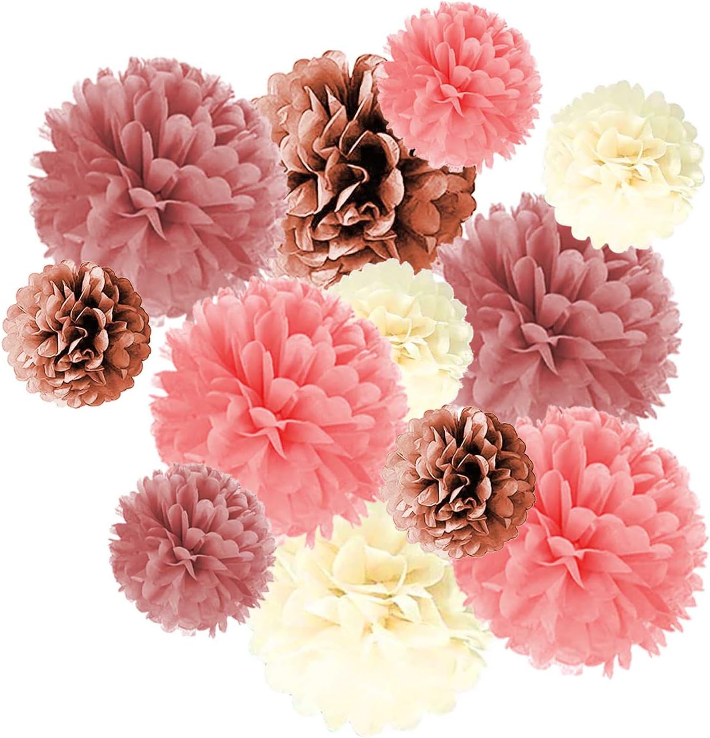 Blush Pink Mauve Tissue Paper Pom Poms 8Pcs 12in 4Pcs 10in