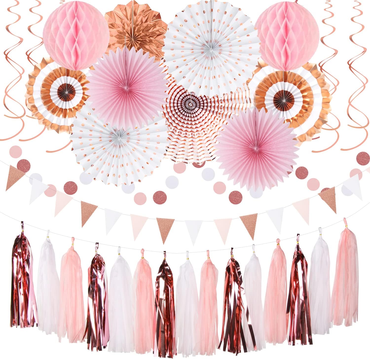 Rose Gold Pink White Party Decorations 33pcs