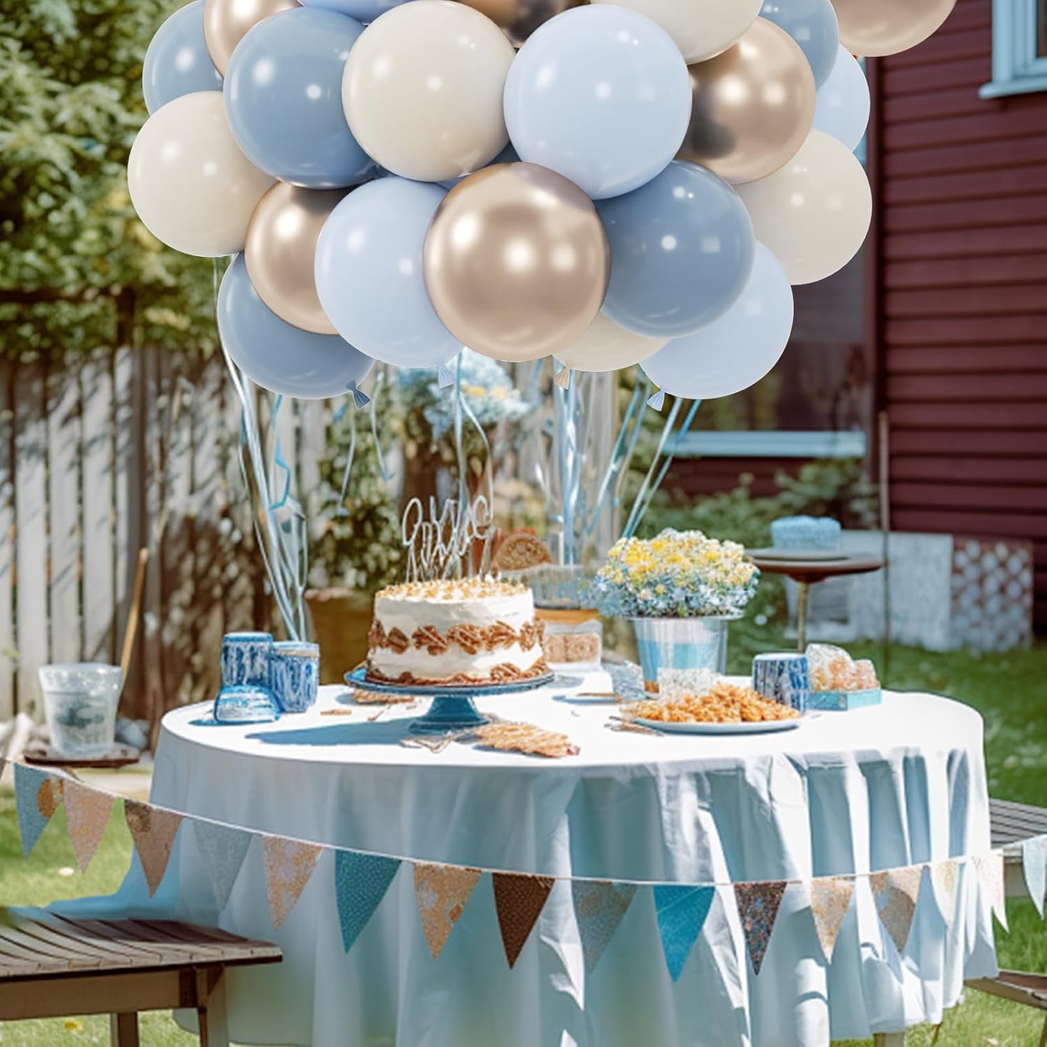 100pcs Dusty Blue Balloon Set with Ribbons