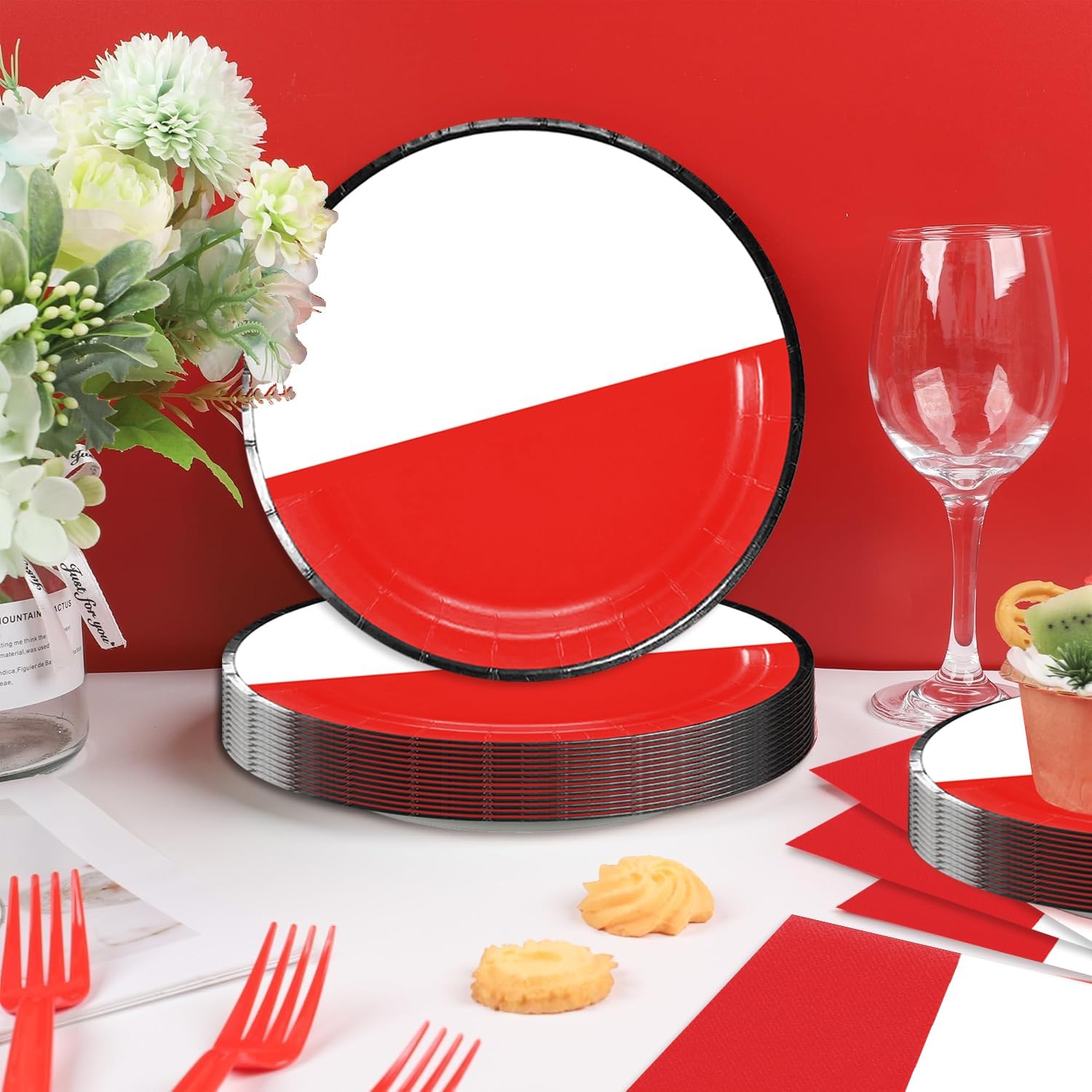 Cartoon Birthday Party Tableware Set 48Pcs Red White