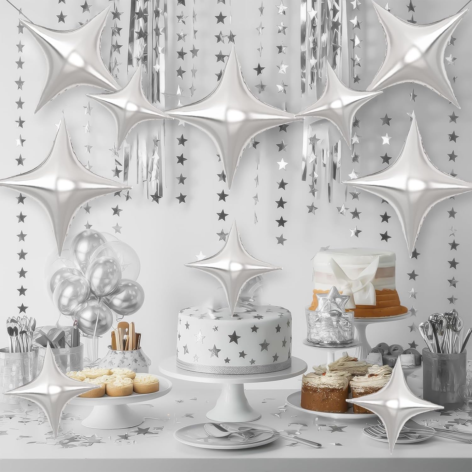 Silver Star Balloons 10PCS Four Angle Decorative Balloons