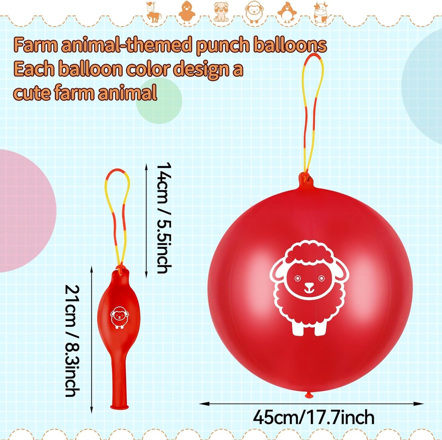 36 Pcs Farm Animals Punch Balloons with Handle