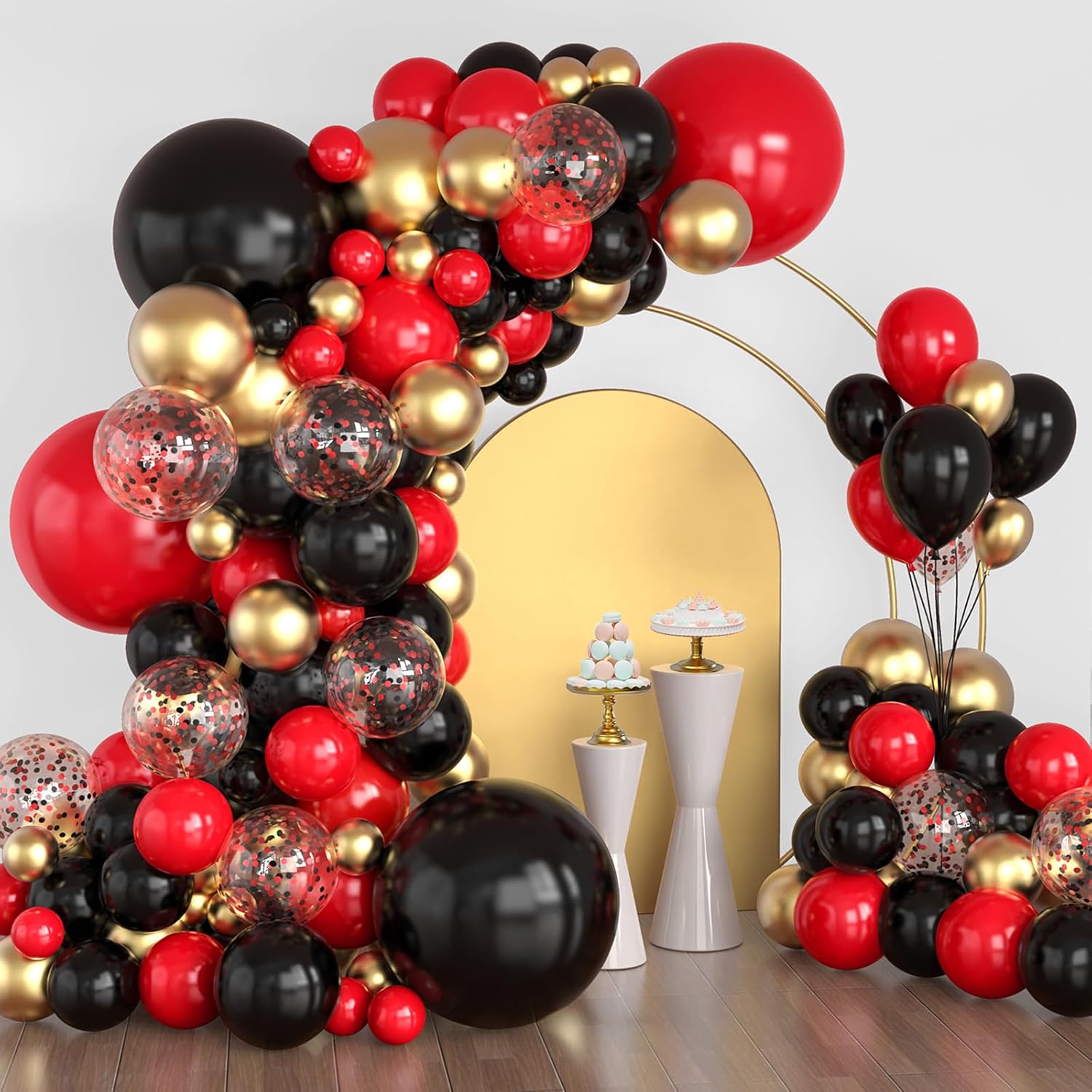 Red Black Gold Balloon Arch Kit 114PCS 4 Sizes for Party Decorations