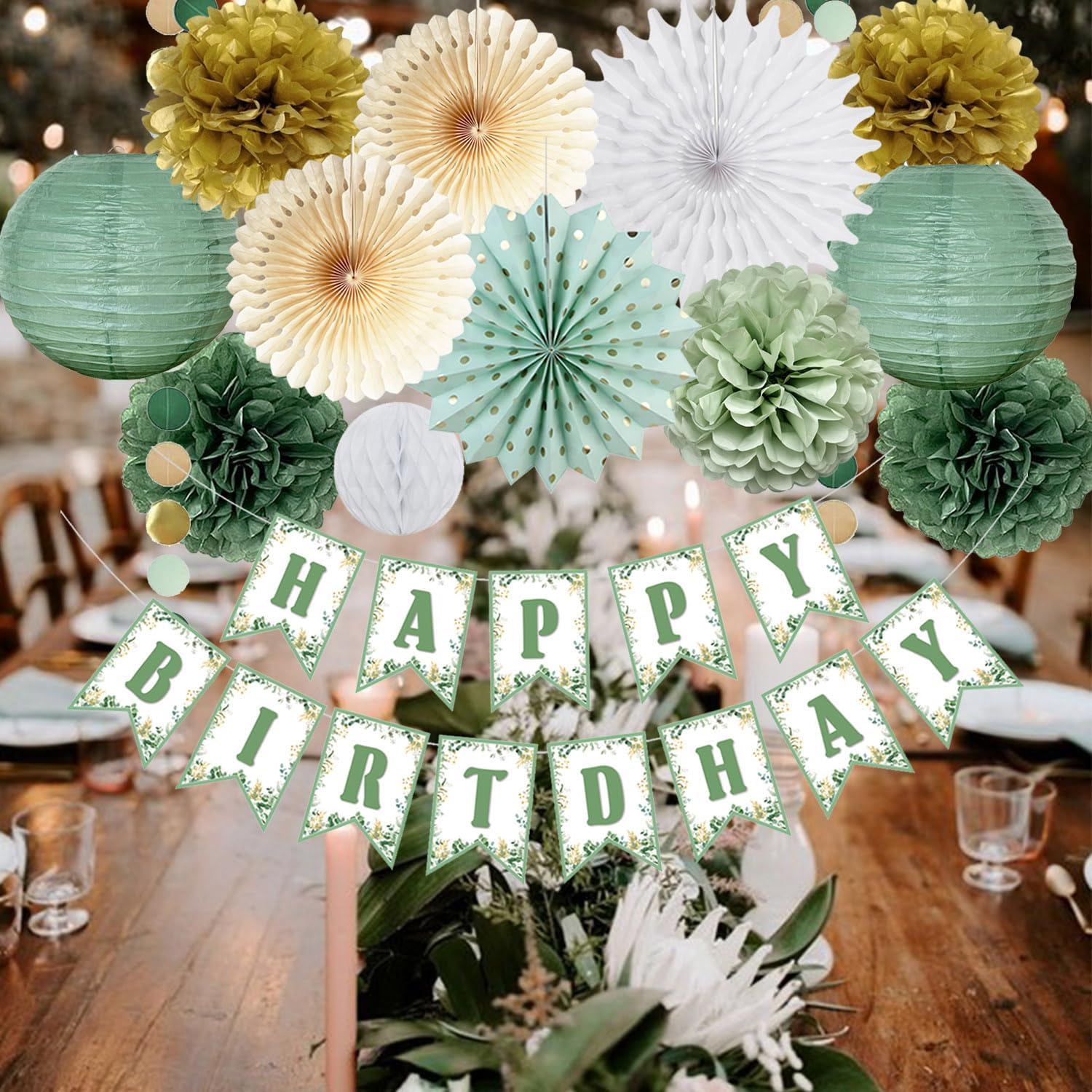 Sage Green Gold Birthday Party Decorations Set