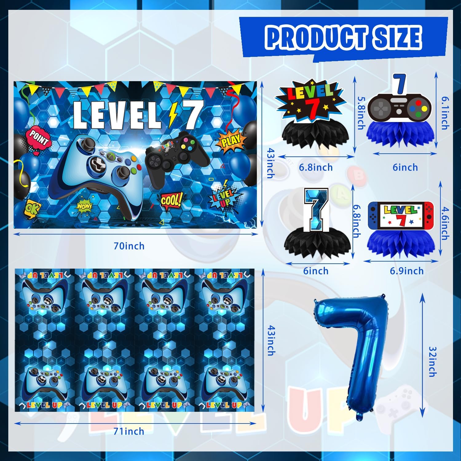 7th Birthday Decorations for Boys - 149Pcs Gamer Party Supplies