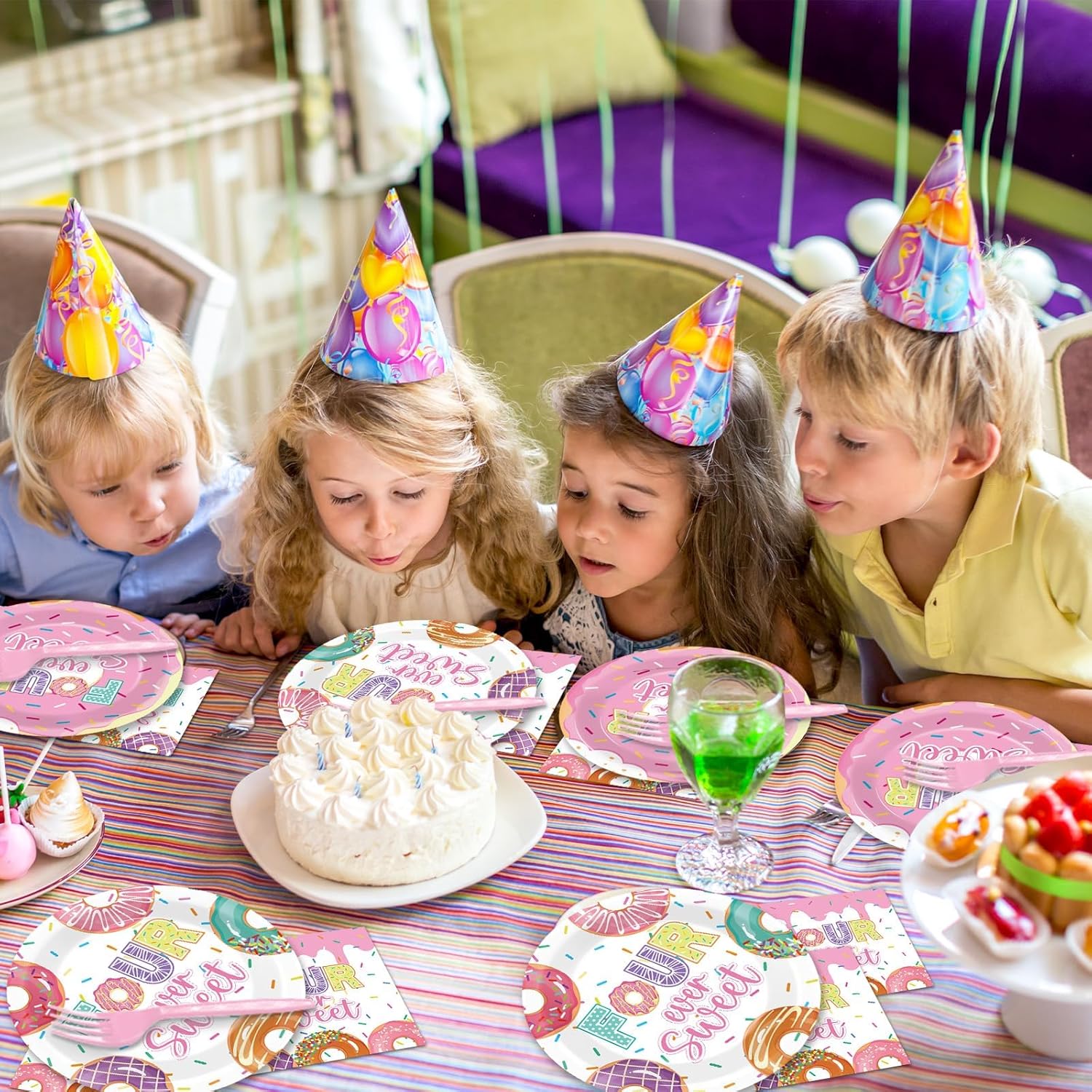 96 Pcs 4th Birthday Donut Party Decor Set