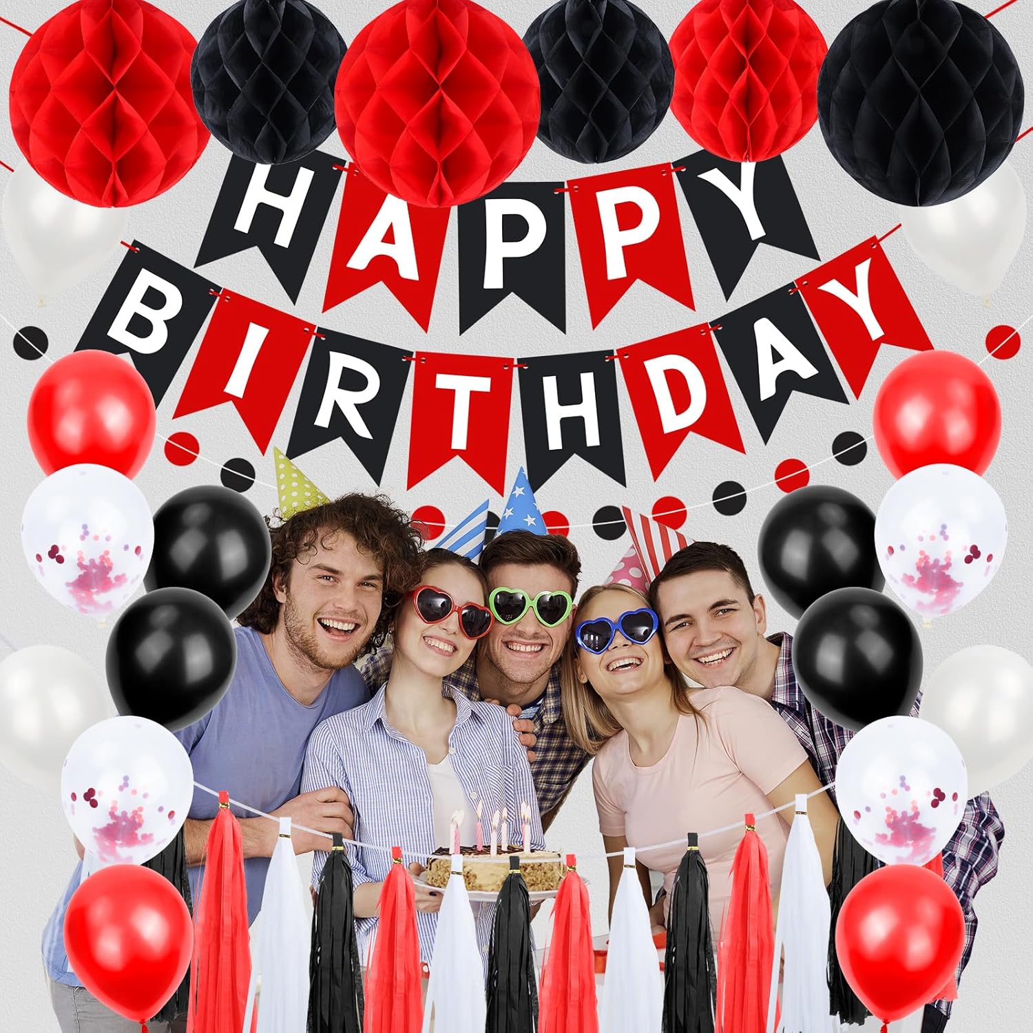 Black and Red Birthday Decorations Set - Party Decor for All Ages