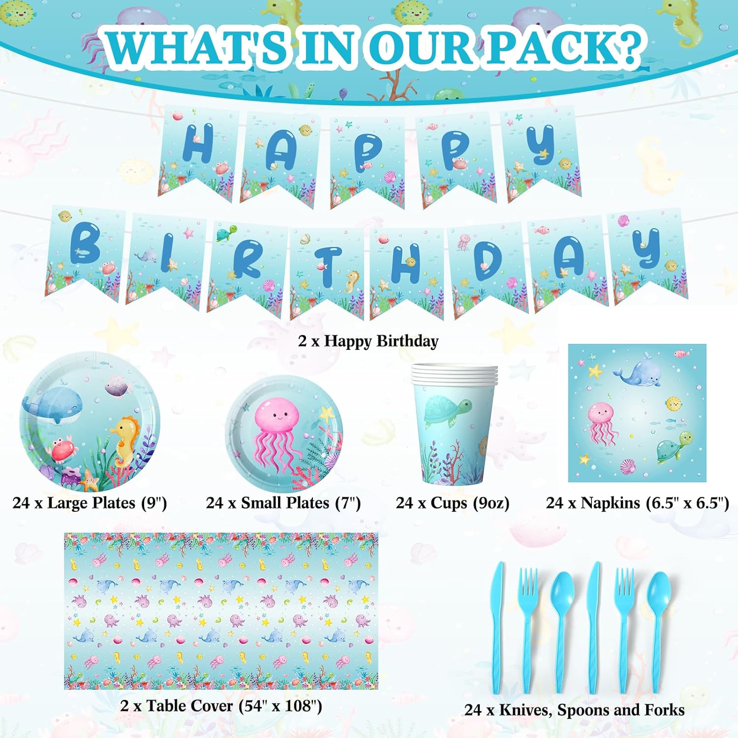Capoda Ocean Theme Birthday Party Decorations Set for 24