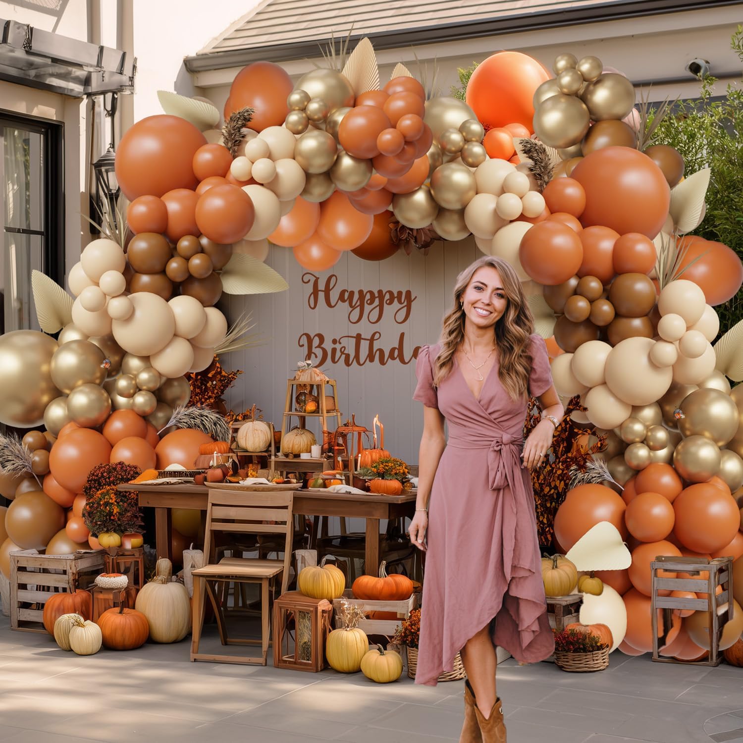 145pcs Fall Balloon Arch Kit with Burnt Orange and Gold Balloons