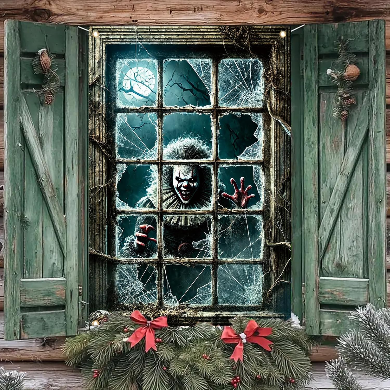 Spooky Halloween Clown Window Decor Backdrop