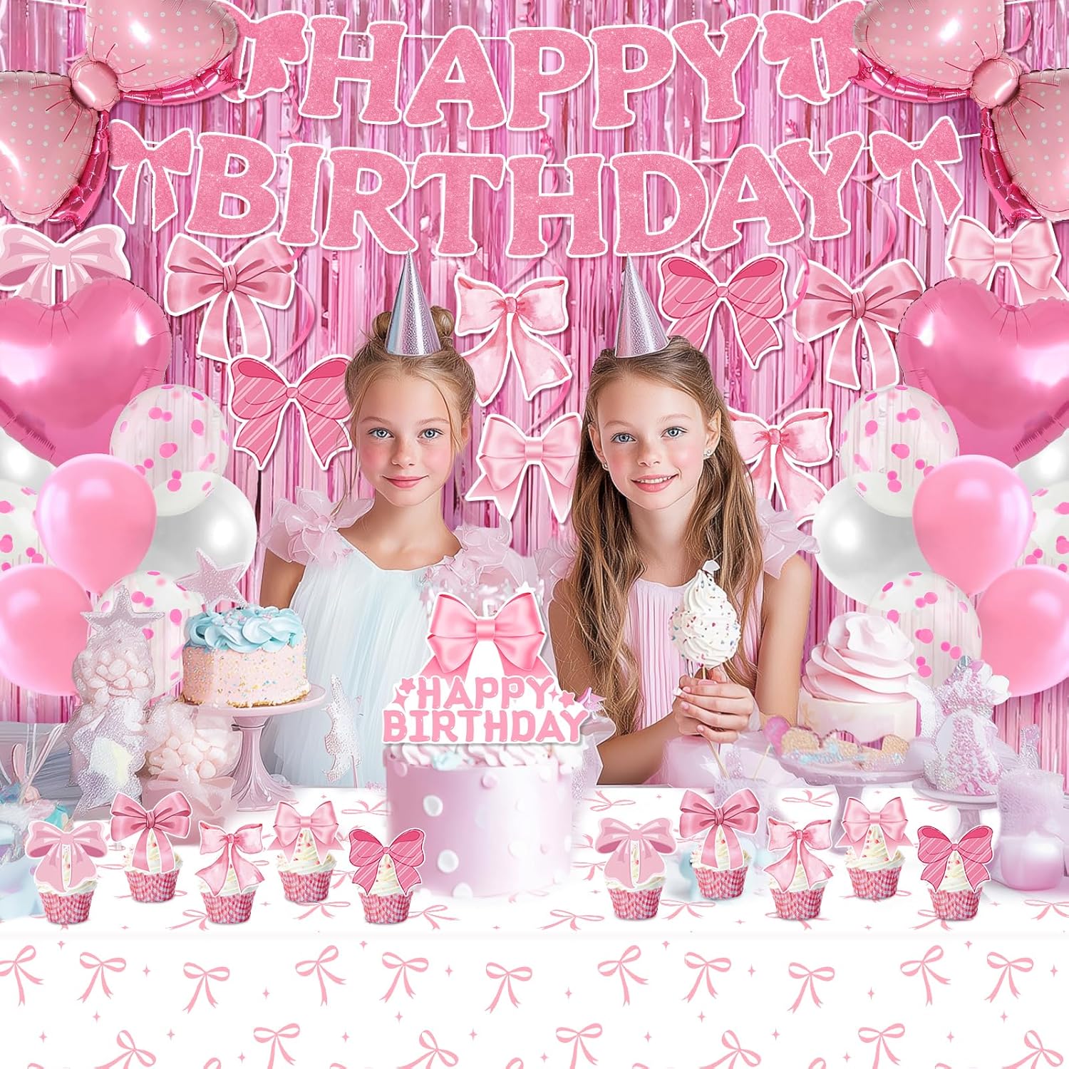 Pink Bow Party Decorations 49PCS Set for Girls