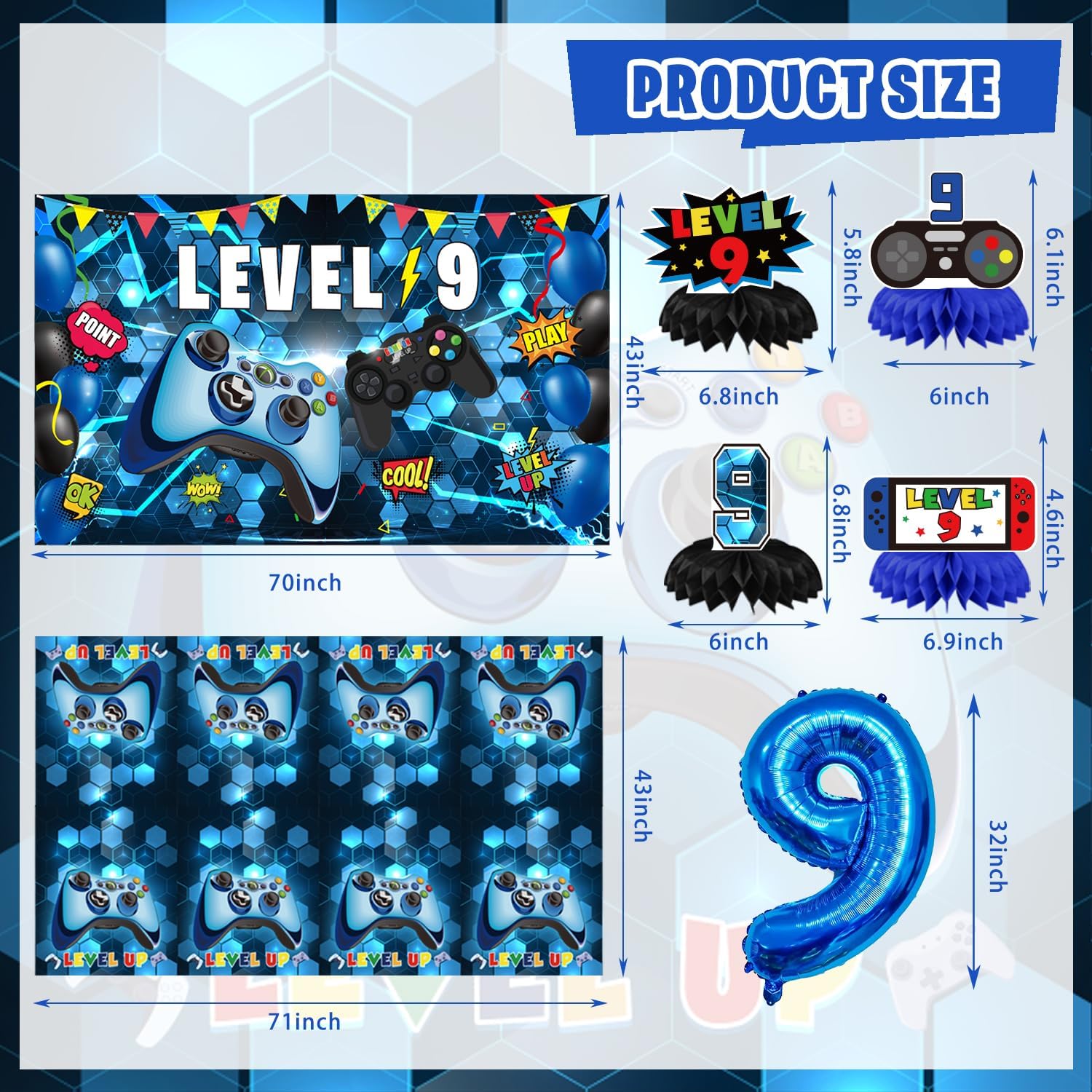 9th Birthday Decorations for Boys Gaming Theme