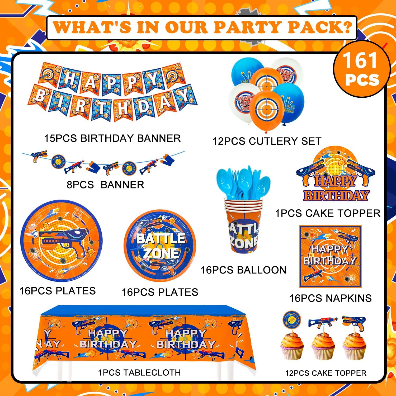 Dart War Birthday Decorations Set for 16 Guests