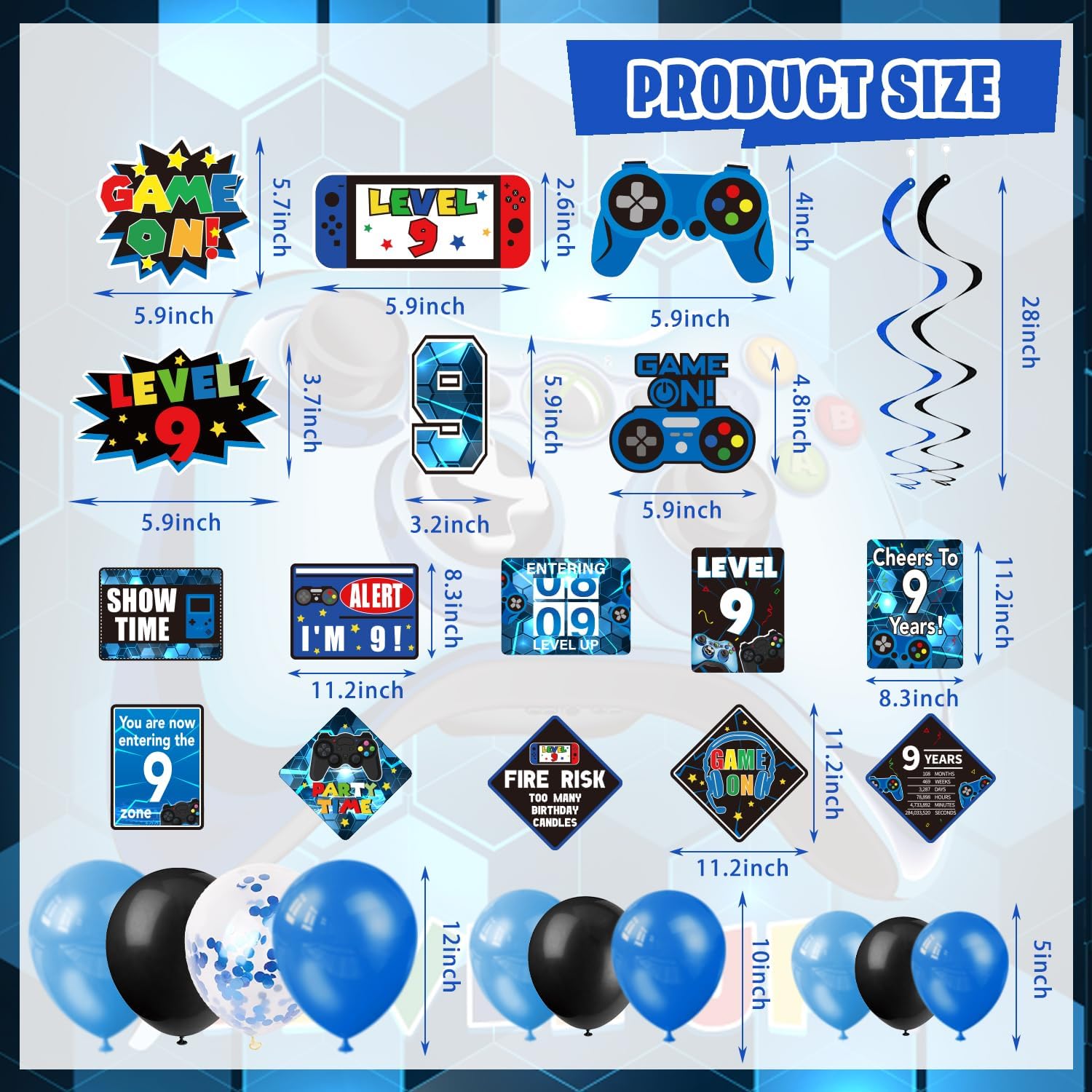 9th Birthday Decorations for Boys Gaming Theme