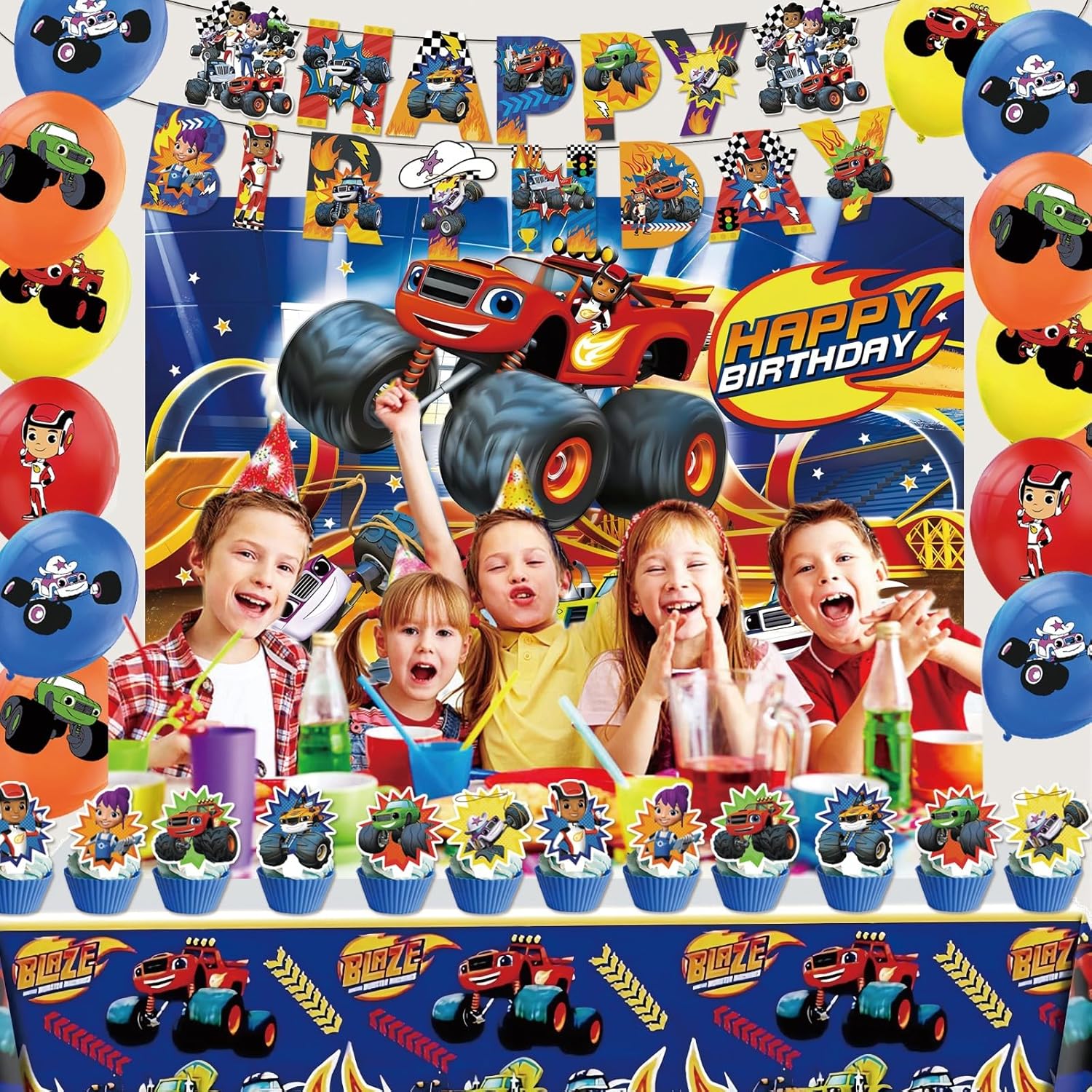 121 Pcs Monster Truck Birthday Party Supplies Set