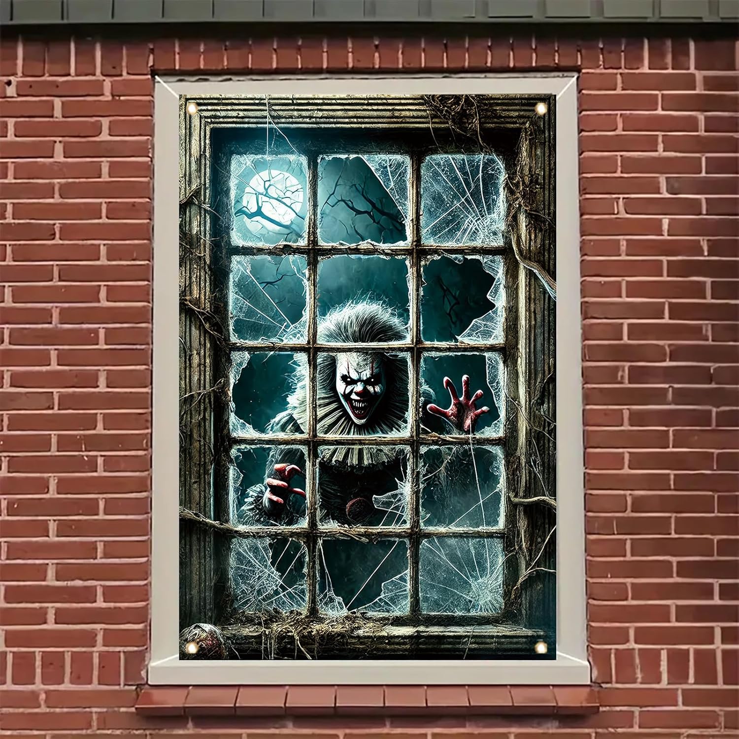 Spooky Halloween Clown Window Decor Backdrop