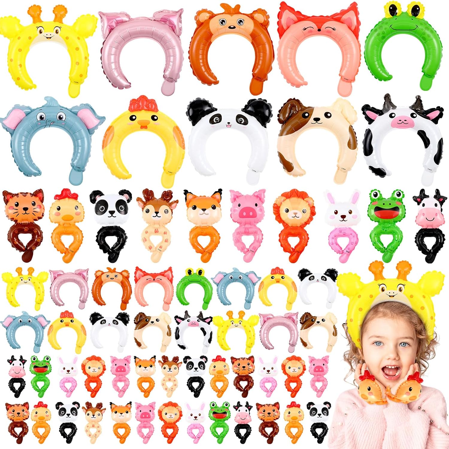 Libima 200 Pcs Zoo Animal Inflatable Headbands and Wrist Balloons with Pump
