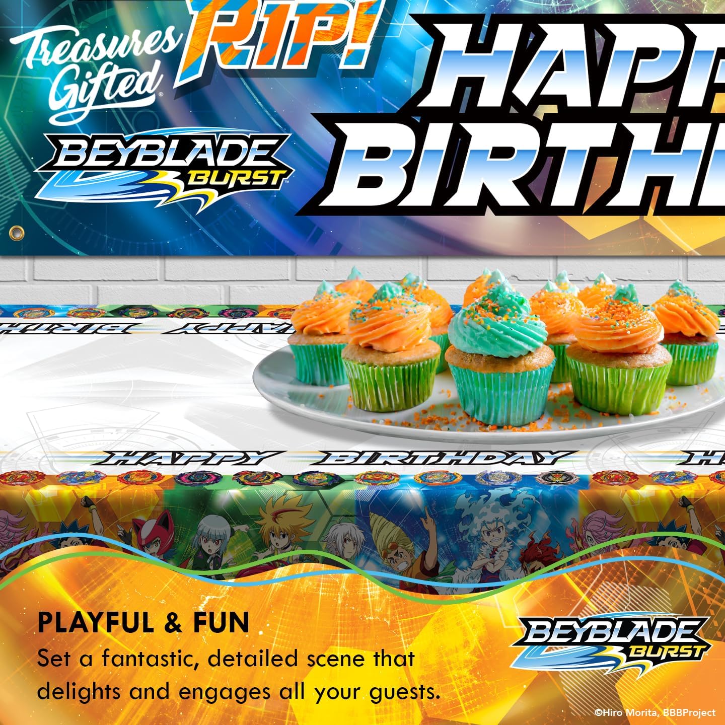 Treasures Gifted Beyblade Burst Tablecloth 54x108 Birthday Party Decor