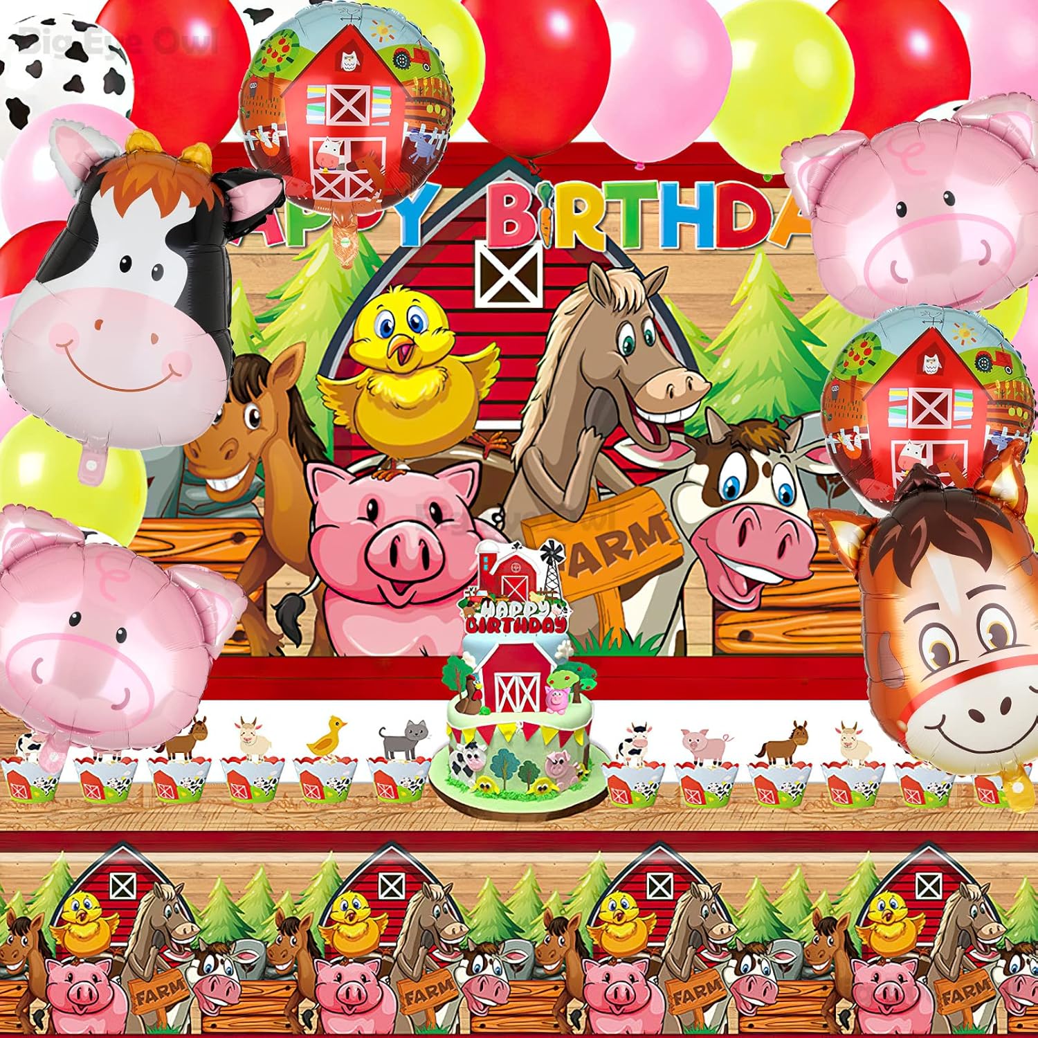 Farm Animal Balloons Set Pig Cow Horse Donkey