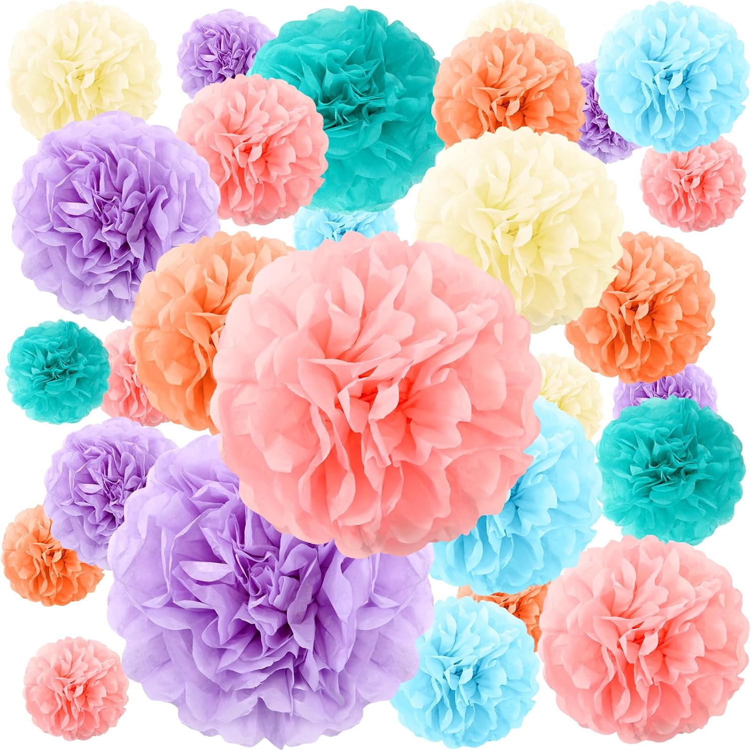72 Pcs Tissue Paper Pom Poms Pastel Party Decorations