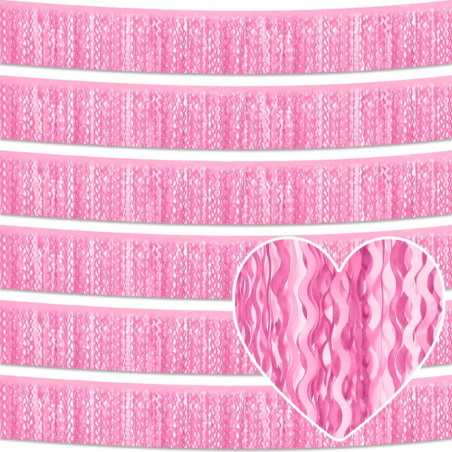 6 Pack 10 Feet Macaron Pink Wave Foil Fringe Garland