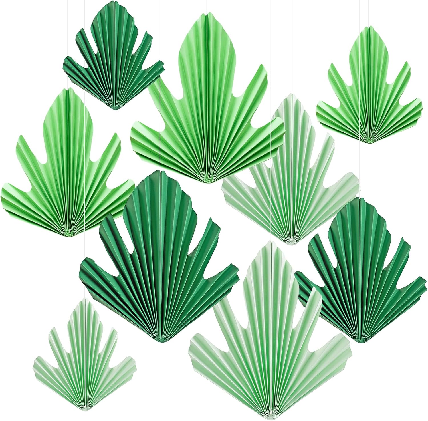 Green Pale Yellow Leaf Paper Fan Set for Decorations