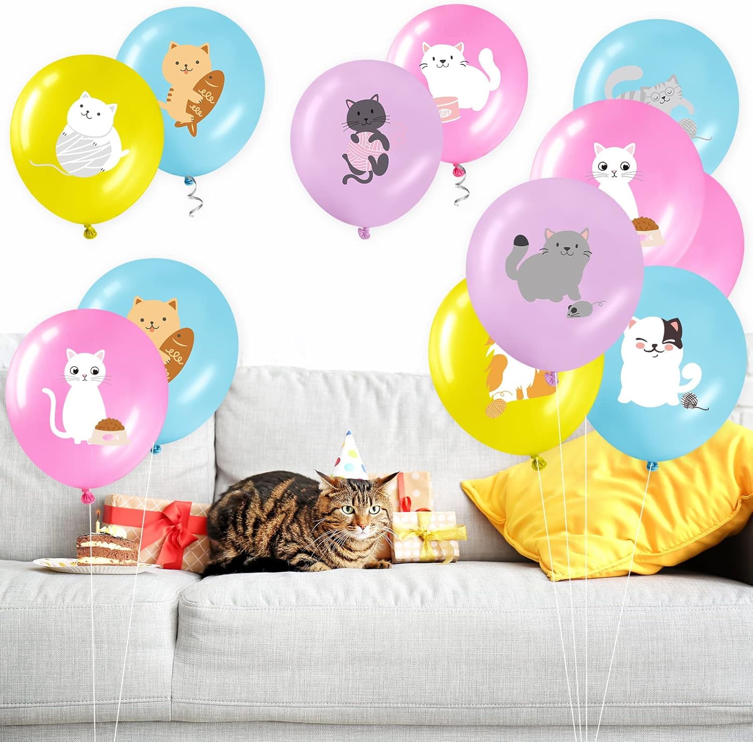 Threan 36 Pcs Cat Theme Latex Balloons Party Decorations