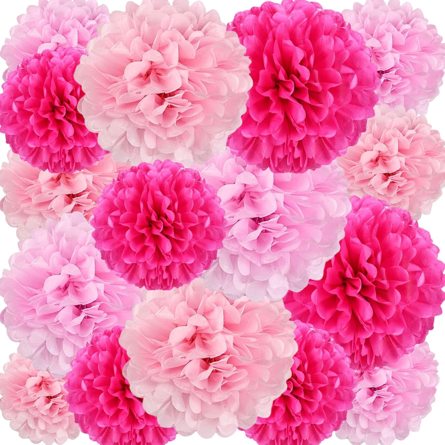18 PCS Tissue Paper Pom Poms in Pink Set