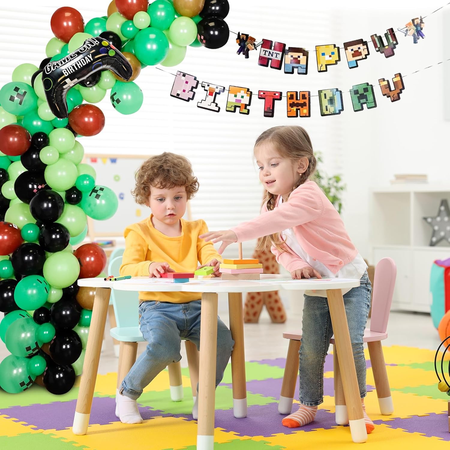 Video Game Balloon Arch Kit with Happy Birthday Banner