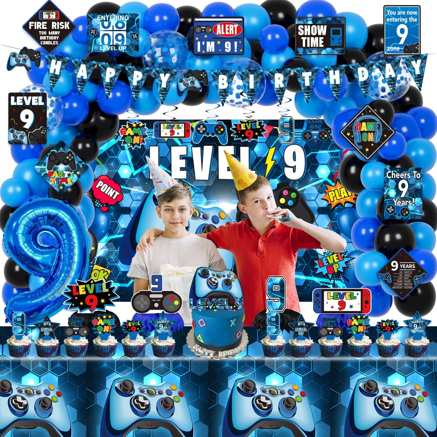 9th Birthday Decorations for Boys Gaming Theme