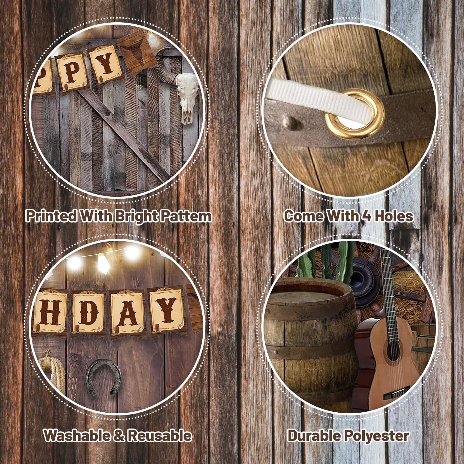 Western Cowboy Party Decorations Set with Backdrop and Balloons