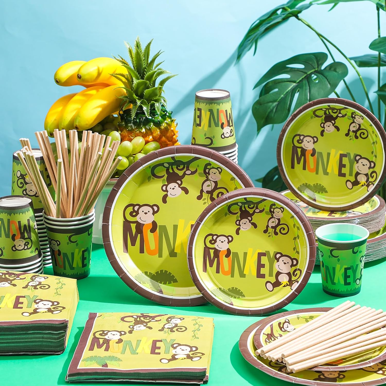 Rtteri 250 Pcs Jungle Monkey Party Supplies