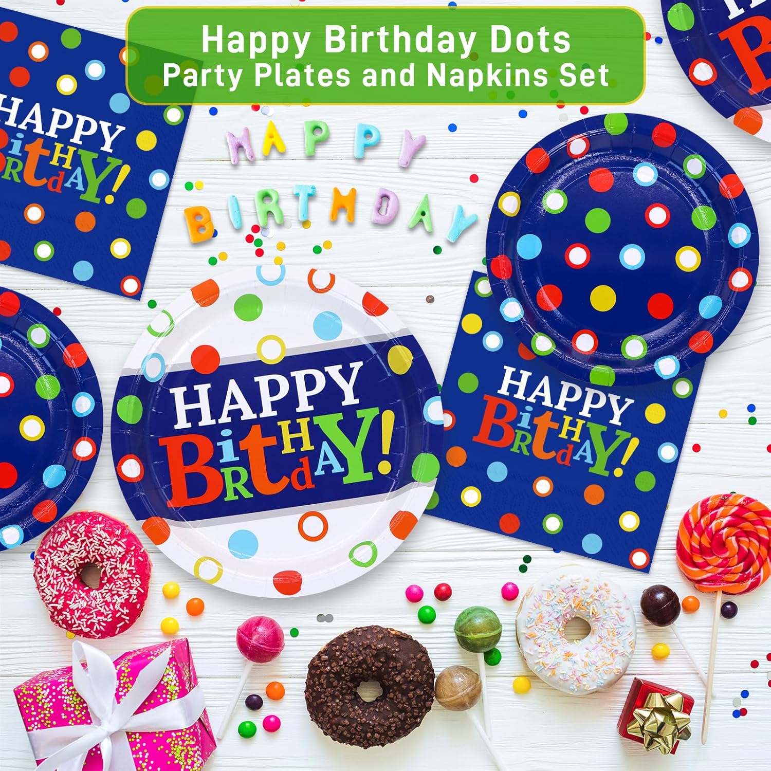 DYLIVeS 50 Guest Birthday Plates Napkins Set
