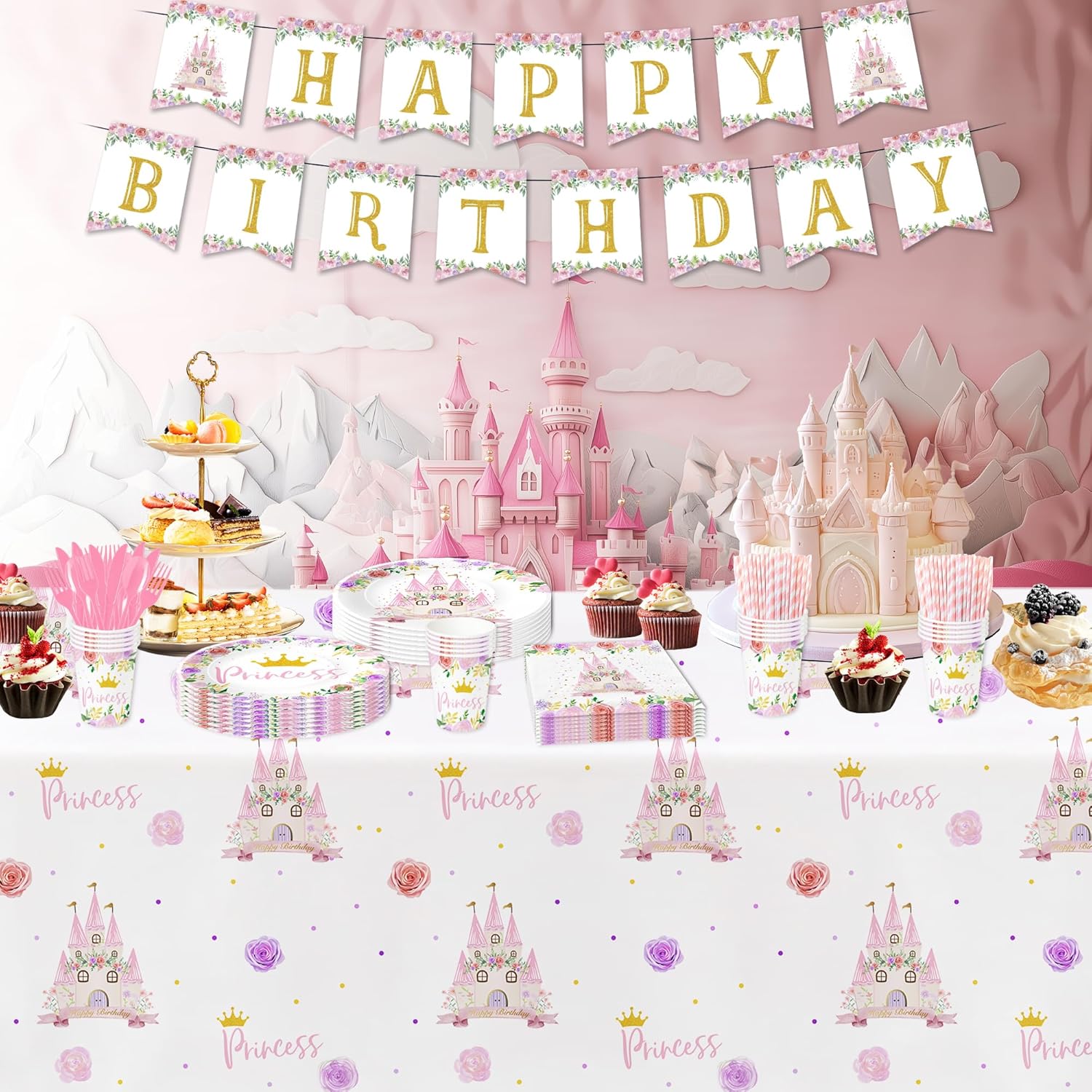 Princess Birthday Party Decor Tableware Set 24 PCS