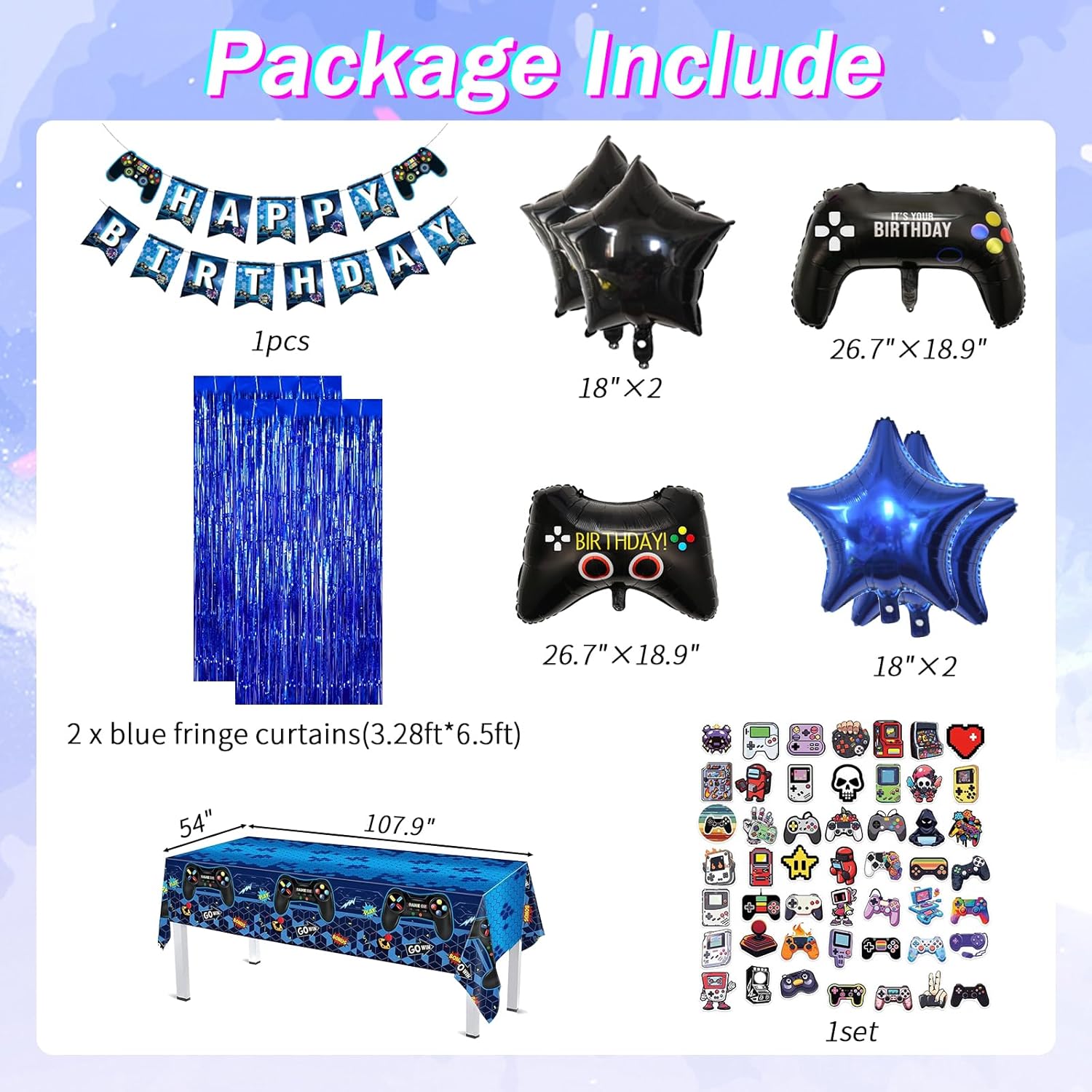 184pcs Video Game Party Decorations Kit for Boys