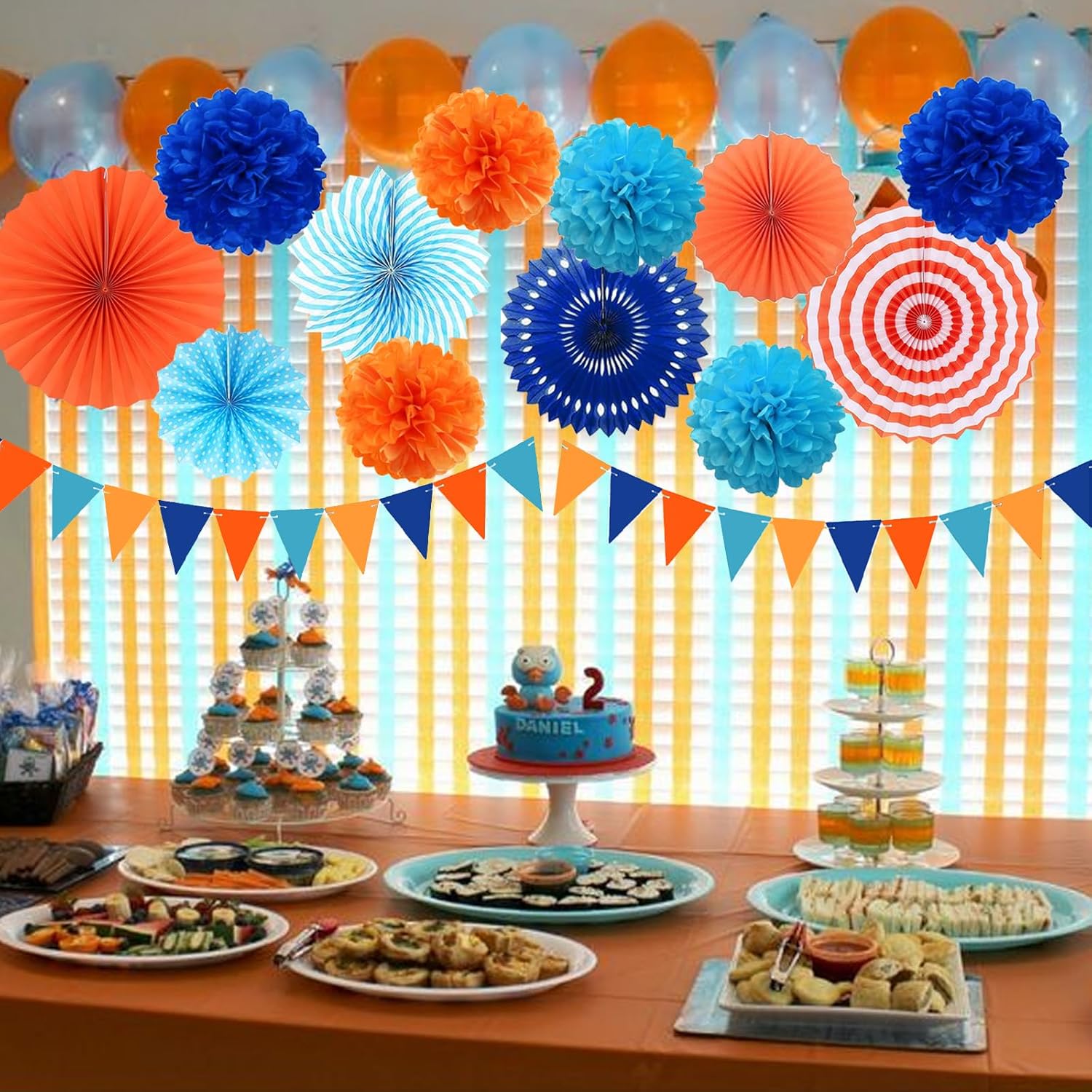 Cmaone Blue Orange Party Decorations Set Kids Birthday
