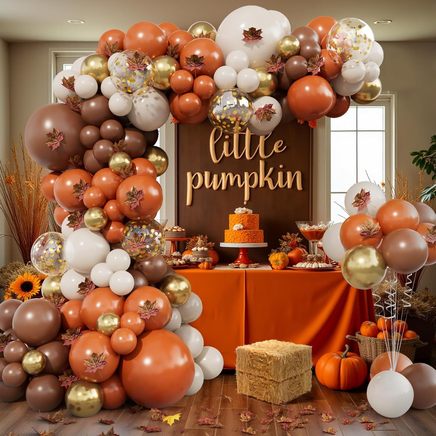 215pcs Fall Balloon Arch Kit with Maple Leaves
