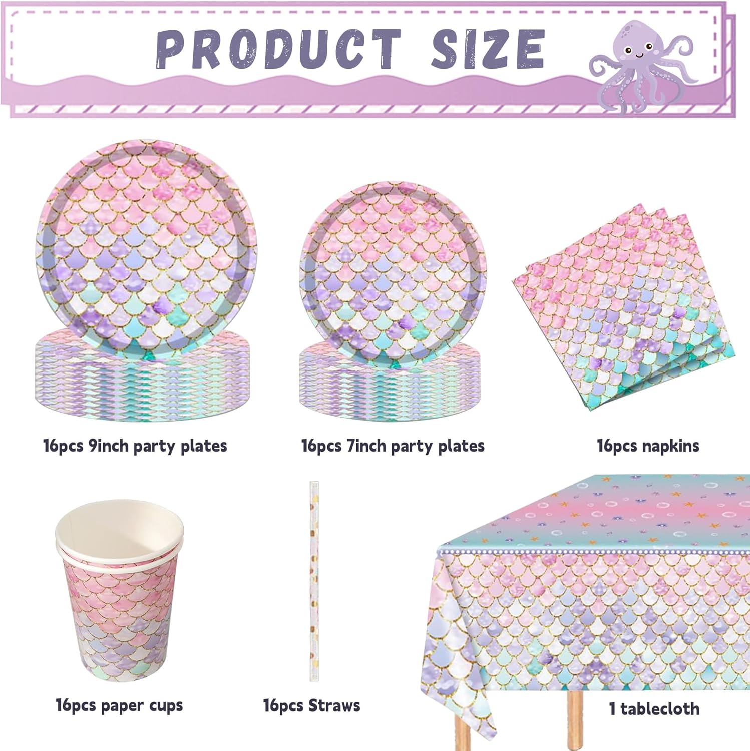128 Pcs Gradient Scales Party Tableware Set for 16 People