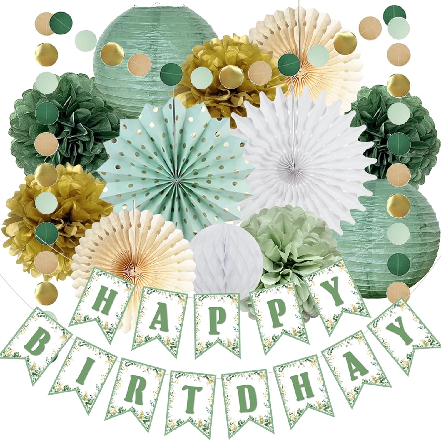Sage Green Gold Birthday Party Decorations Set